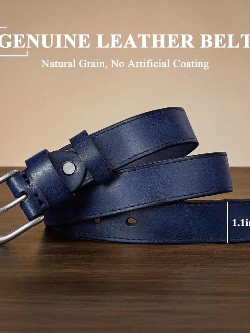 Genuine Leather Belt for Women with Gold/Silver Buckle Women's Full Grain Leathe - Picture 5 of 5